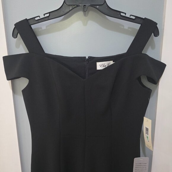 Eliza J Black Off-Shoulder Sheath Dress 8P NWT Double Lined Classic Cocktail - Picture 2 of 9